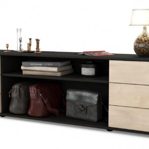 Lowboard Belinda | Korpus Anthrazit | Front in Zeder Holz Optik | 180x49x35cm (BxHxT)