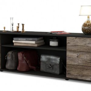 Lowboard Belinda | Korpus Anthrazit | Front in Treibholz Holz Optik | 180x49x35cm (BxHxT)