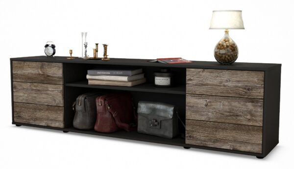 Lowboard Belinda | Korpus Anthrazit | Front in Treibholz Holz Optik | 180x49x35cm (BxHxT)