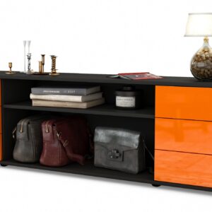 Lowboard Belinda | Korpus Anthrazit | Front in Hochglanz Orange | 180x49x35cm (BxHxT)