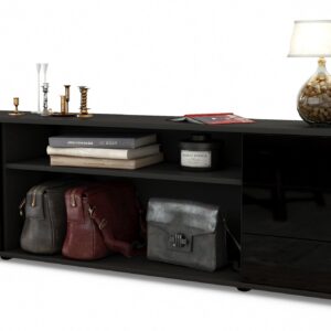 Lowboard Belinda | Korpus Anthrazit | Front in Hochglanz Schwarz | 180x49x35cm (BxHxT)