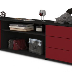 Lowboard Belinda | Korpus Anthrazit | Front in Bordeaux | 180x49x35cm (BxHxT)