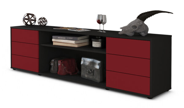 Lowboard Belinda | Korpus Anthrazit | Front in Bordeaux | 180x49x35cm (BxHxT)