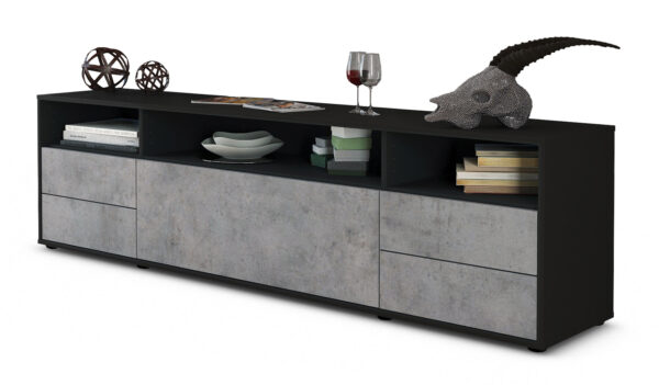 Lowboard Bella | Korpus Anthrazit | Front in Beton Optik | 180x49x35cm (BxHxT)