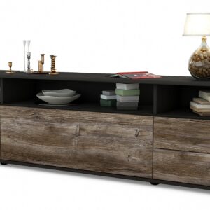 Lowboard Bella | Korpus Anthrazit | Front in Treibholz Holz Optik | 180x49x35cm (BxHxT)