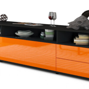 Lowboard Bella | Korpus Anthrazit | Front in Hochglanz Orange | 180x49x35cm (BxHxT)