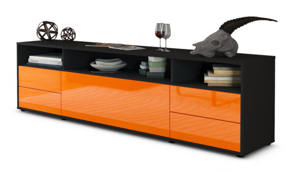 Lowboard Bella | Korpus Anthrazit | Front in Hochglanz Orange | 180x49x35cm (BxHxT)