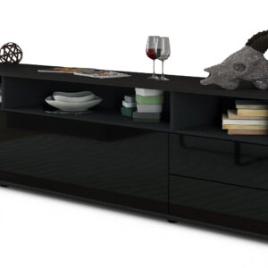 Lowboard Bella | Korpus Anthrazit | Front in Hochglanz Schwarz | 180x49x35cm (BxHxT)
