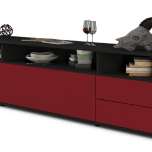 Lowboard Bella | Korpus Anthrazit | Front in Bordeaux | 180x49x35cm (BxHxT)