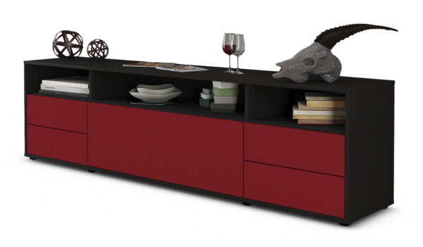 Lowboard Bella | Korpus Anthrazit | Front in Bordeaux | 180x49x35cm (BxHxT)