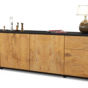 Lowboard Benedetta | Korpus Anthrazit | Front in Eiche Holz Optik | 180x49x35cm (BxHxT)