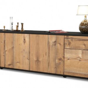 Lowboard Benedetta | Korpus Anthrazit | Front in Pinie Holz Optik | 180x49x35cm (BxHxT)