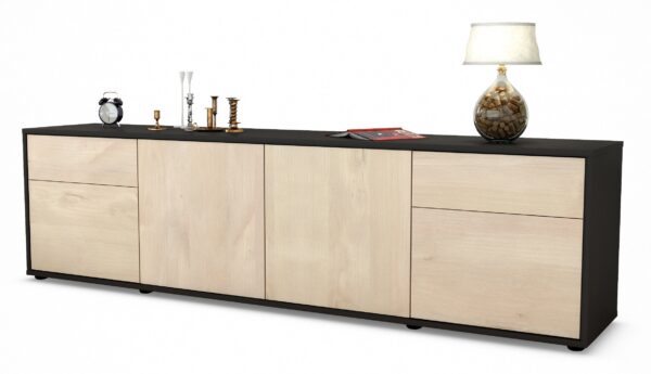 Lowboard Benedetta | Korpus Anthrazit | Front in Zeder Holz Optik | 180x49x35cm (BxHxT)