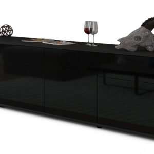 Lowboard Benedetta | Korpus Anthrazit | Front in Hochglanz Schwarz | 180x49x35cm (BxHxT)