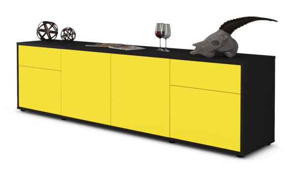 Lowboard Benedetta | Korpus Anthrazit | Front in Gelb | 180x49x35cm (BxHxT)
