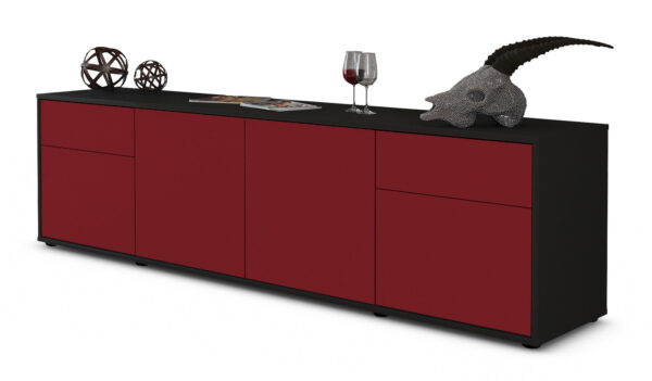Lowboard Benedetta | Korpus Anthrazit | Front in Bordeaux | 180x49x35cm (BxHxT)