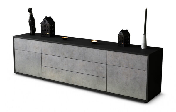 Lowboard Benita | Korpus Anthrazit | Front in Beton Optik | 180x49x35cm (BxHxT)