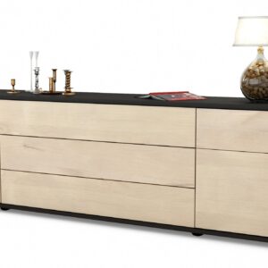 Lowboard Benita | Korpus Anthrazit | Front in Zeder Holz Optik | 180x49x35cm (BxHxT)