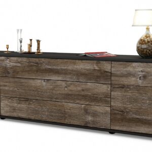 Lowboard Benita | Korpus Anthrazit | Front in Treibholz Holz Optik | 180x49x35cm (BxHxT)