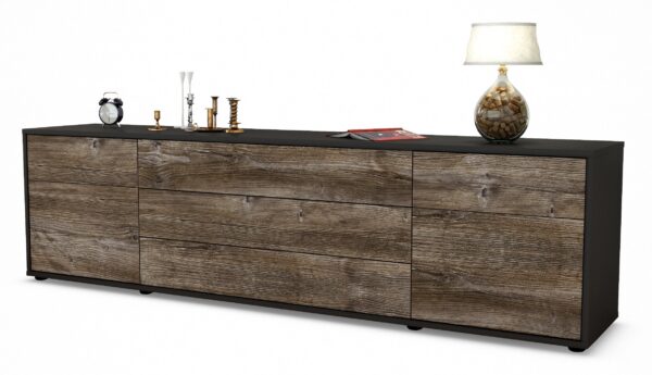 Lowboard Benita | Korpus Anthrazit | Front in Treibholz Holz Optik | 180x49x35cm (BxHxT)