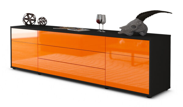 Lowboard Benita | Korpus Anthrazit | Front in Hochglanz Orange | 180x49x35cm (BxHxT)