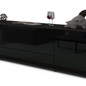 Lowboard Benita | Korpus Anthrazit | Front in Hochglanz Schwarz | 180x49x35cm (BxHxT)