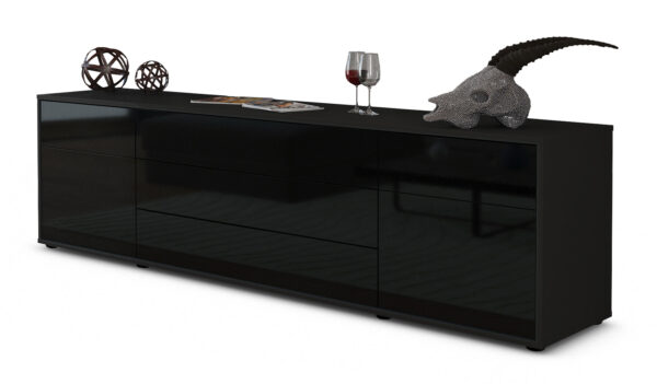 Lowboard Benita | Korpus Anthrazit | Front in Hochglanz Schwarz | 180x49x35cm (BxHxT)