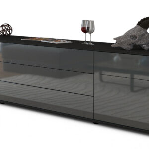 Lowboard Benita | Korpus Anthrazit | Front in Hochglanz Grau | 180x49x35cm (BxHxT)