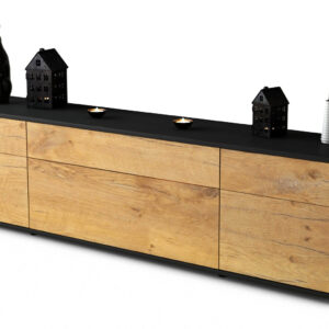 Lowboard Beppa | Korpus Anthrazit | Front in Eiche Holz Optik | 180x49x35cm (BxHxT)