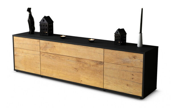 Lowboard Beppa | Korpus Anthrazit | Front in Eiche Holz Optik | 180x49x35cm (BxHxT)