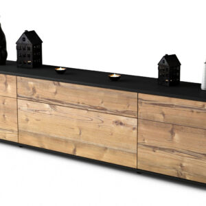Lowboard Beppa | Korpus Anthrazit | Front in Pinie Holz Optik | 180x49x35cm (BxHxT)