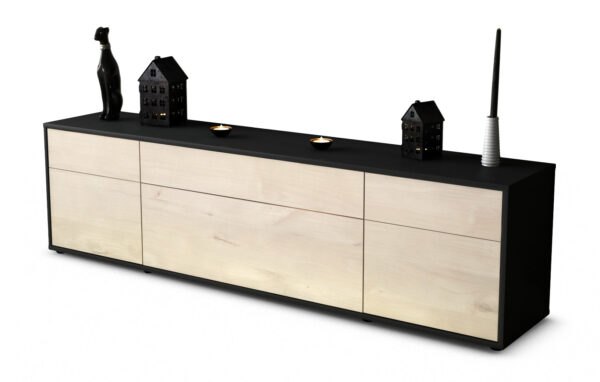 Lowboard Beppa | Korpus Anthrazit | Front in Zeder Holz Optik | 180x49x35cm (BxHxT)