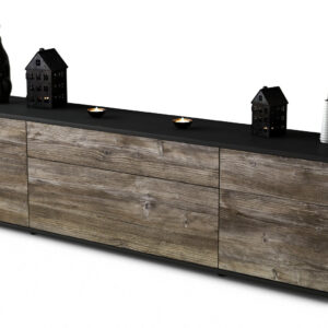 Lowboard Beppa | Korpus Anthrazit | Front in Treibholz Holz Optik | 180x49x35cm (BxHxT)