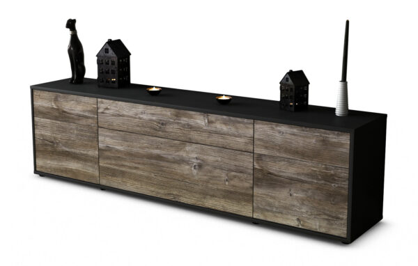 Lowboard Beppa | Korpus Anthrazit | Front in Treibholz Holz Optik | 180x49x35cm (BxHxT)