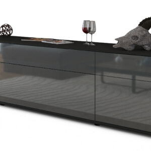 Lowboard Beppa | Korpus Anthrazit | Front in Hochglanz Grau | 180x49x35cm (BxHxT)