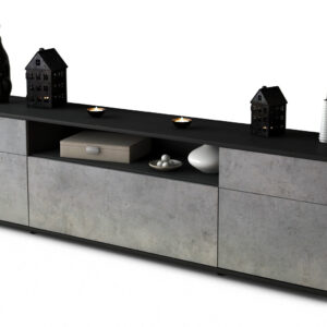 Lowboard Bernadetta | Korpus Anthrazit | Front in Beton Optik | 180x49x35cm (BxHxT)