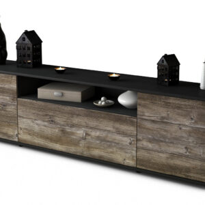 Lowboard Bernadetta | Korpus Anthrazit | Front in Treibholz Holz Optik | 180x49x35cm (BxHxT)