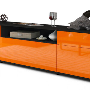 Lowboard Bernadetta | Korpus Anthrazit | Front in Hochglanz Orange | 180x49x35cm (BxHxT)