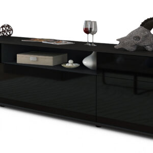 Lowboard Bernadetta | Korpus Anthrazit | Front in Hochglanz Schwarz | 180x49x35cm (BxHxT)