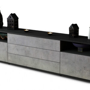 Lowboard Bettina | Korpus Anthrazit | Front in Beton Optik | 180x49x35cm (BxHxT)