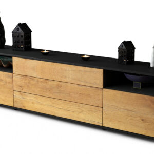 Lowboard Bettina | Korpus Anthrazit | Front in Eiche Holz Optik | 180x49x35cm (BxHxT)