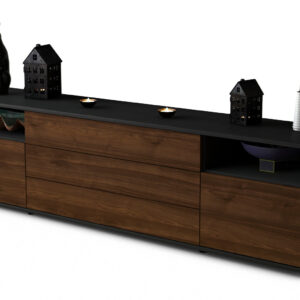 Lowboard Bettina | Korpus Anthrazit | Front in Walnuss Holz Optik | 180x49x35cm (BxHxT)