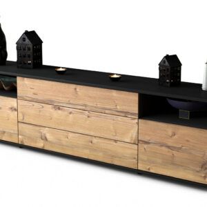 Lowboard Bettina | Korpus Anthrazit | Front in Pinie Holz Optik | 180x49x35cm (BxHxT)