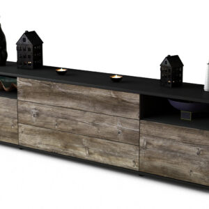 Lowboard Bettina | Korpus Anthrazit | Front in Treibholz Holz Optik | 180x49x35cm (BxHxT)