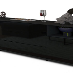 Lowboard Bettina | Korpus Anthrazit | Front in Hochglanz Schwarz | 180x49x35cm (BxHxT)