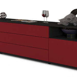Lowboard Bettina | Korpus Anthrazit | Front in Bordeaux | 180x49x35cm (BxHxT)