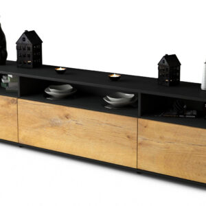 Lowboard Bianca | Korpus Anthrazit | Front in Eiche Holz Optik | 180x49x35cm (BxHxT)