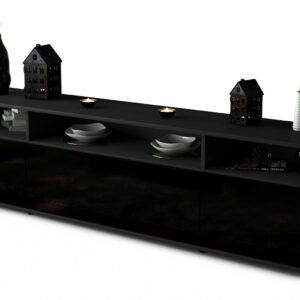 Lowboard Bianca | Korpus Anthrazit | Front in Hochglanz Schwarz | 180x49x35cm (BxHxT)