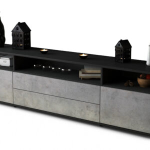 Lowboard Biancaneve | Korpus Anthrazit | Front in Beton Optik | 180x49x35cm (BxHxT)