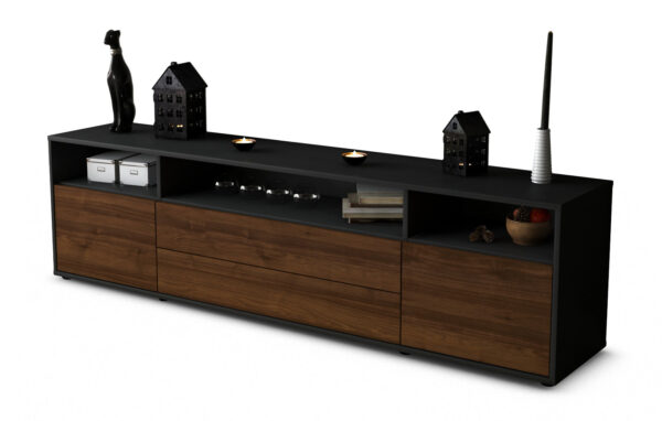 Lowboard Biancaneve | Korpus Anthrazit | Front in Walnuss Holz Optik | 180x49x35cm (BxHxT)